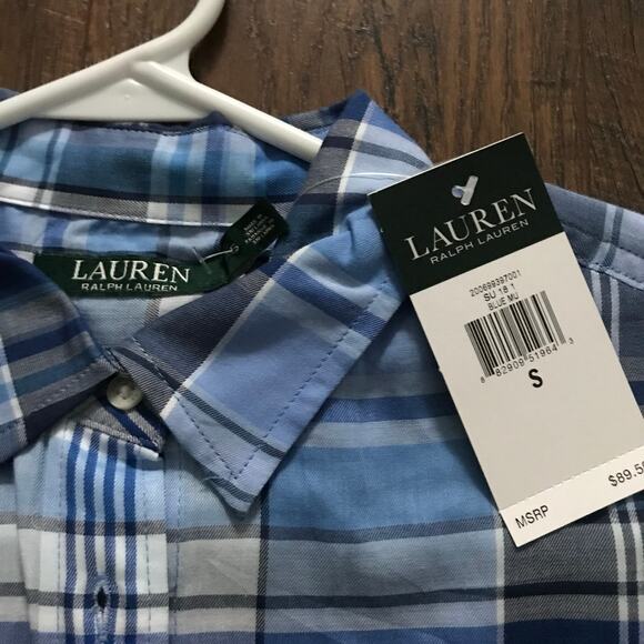 NWT Lauren Ralph Lauren Plaid Button-Down Shirt Size SMALL Roll Tab Sleeves - Picture 3 of 4